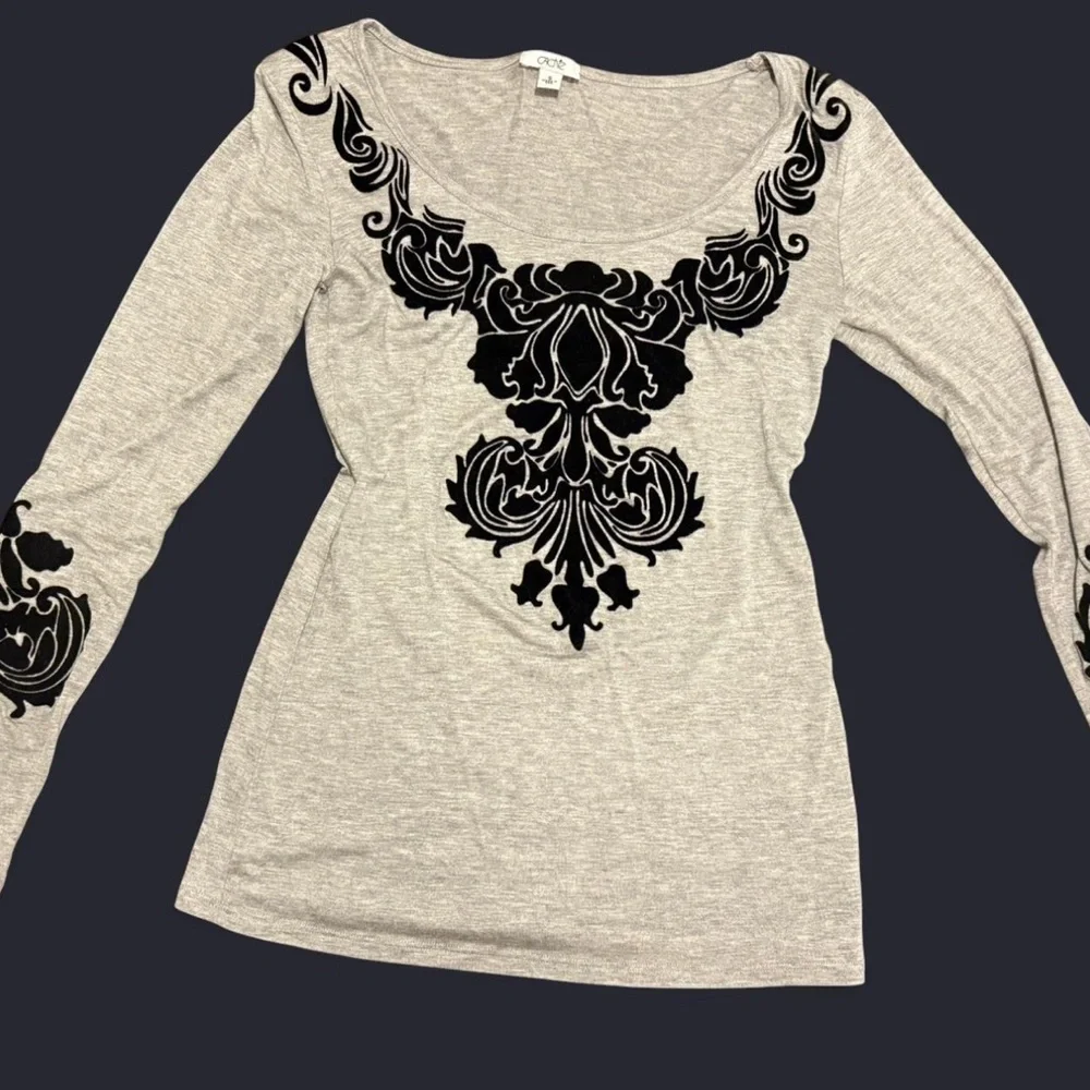 Vintage Caché Velvet Baroque Top S Gray Long Sleeve Gothic Y2K Romantic - Picture 3 of 6